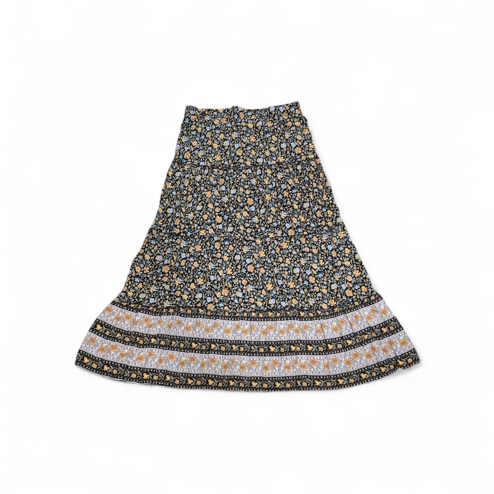 Women’s Black Floral Maxi Skirt with Mustard Accents - Picture 4 of 4